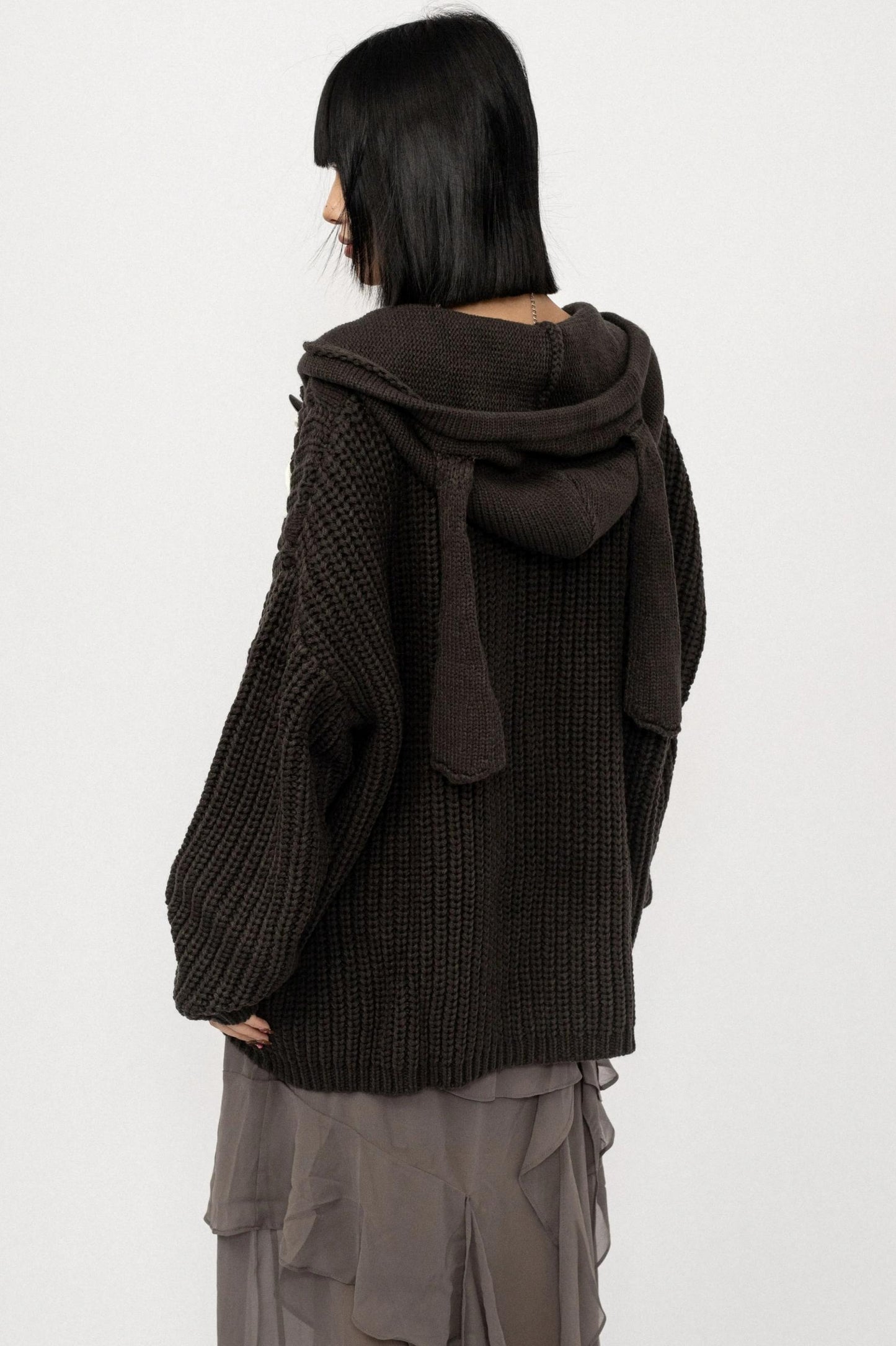 American Retro Knitted Hooded Cardigan