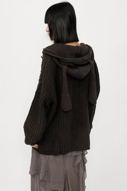 American Retro Knitted Hooded Cardigan