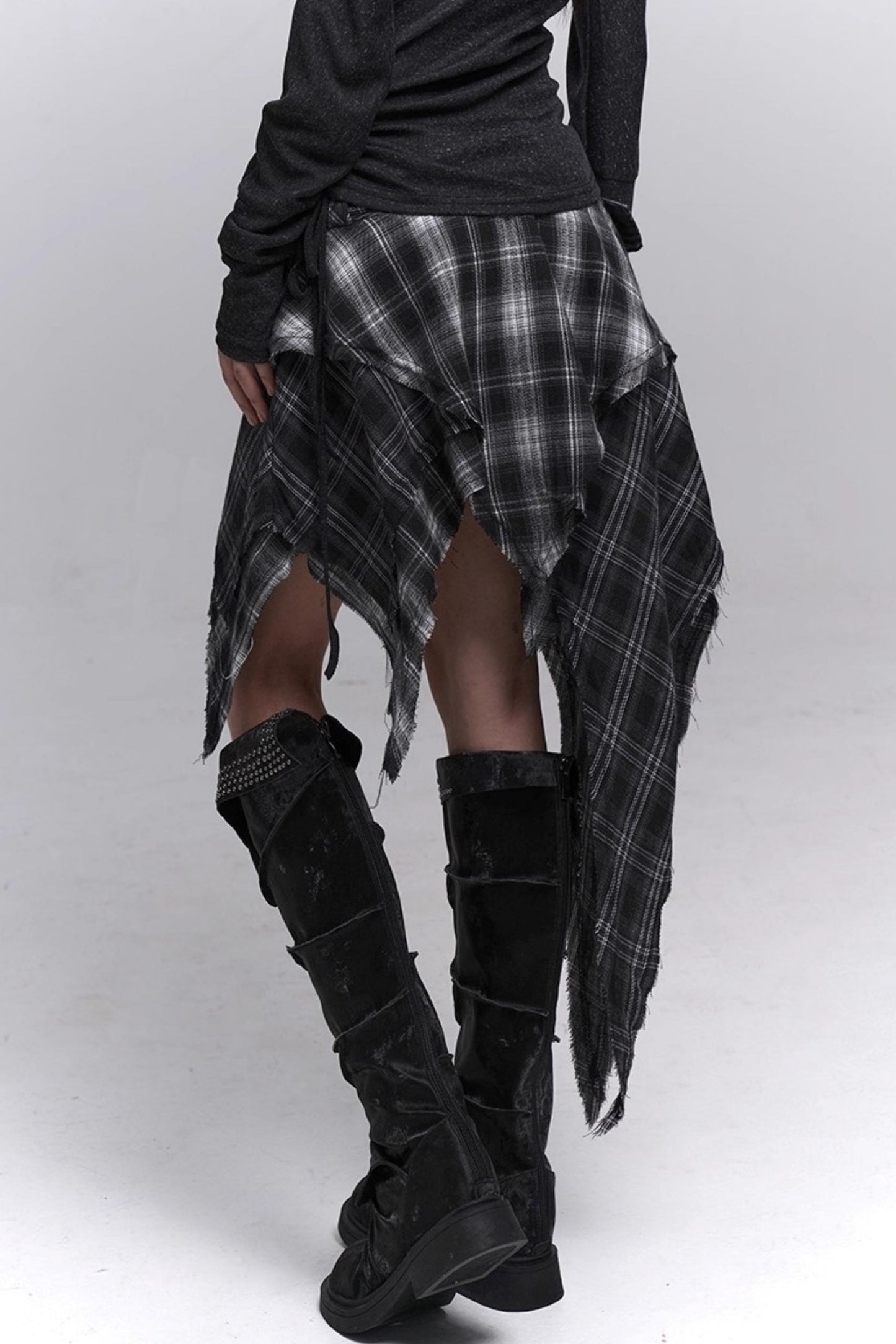 Irregular Hem Plaid Skirt