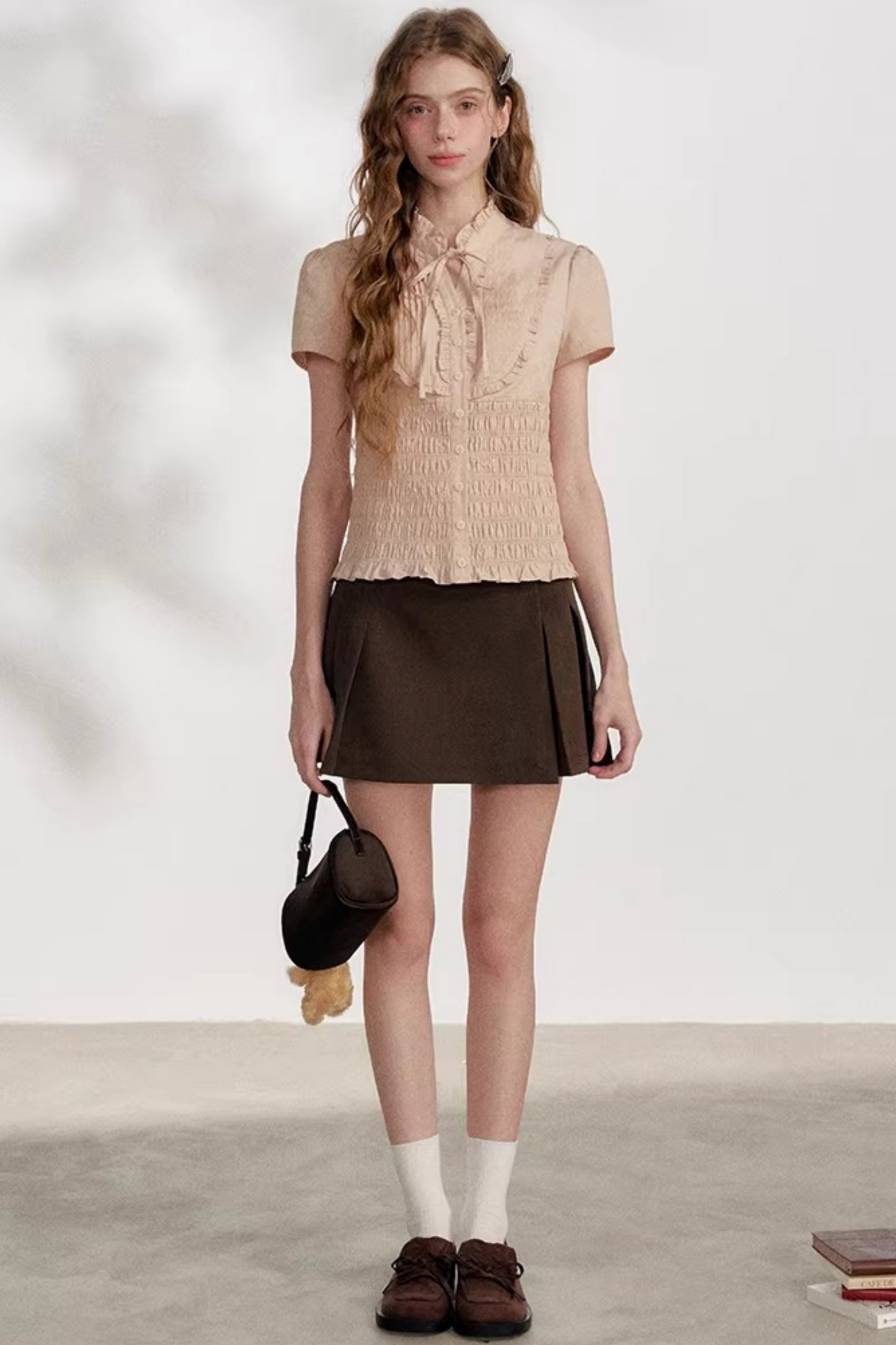 Pleated Lace Pink Blouse