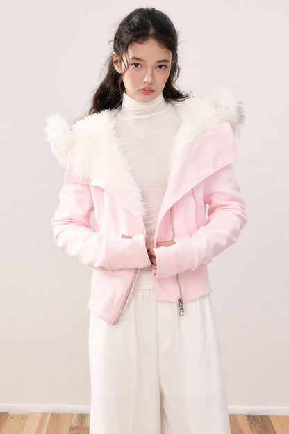 Lapel Fur Collar Fleece Jacket & Pants Set-Up