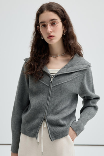 Grey Lapel Knit Cardigan Outer