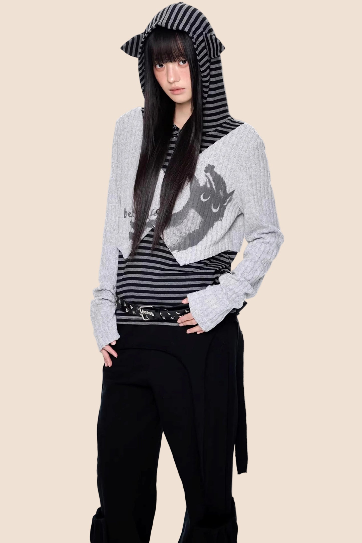 Striped Hooded Knit Sweater