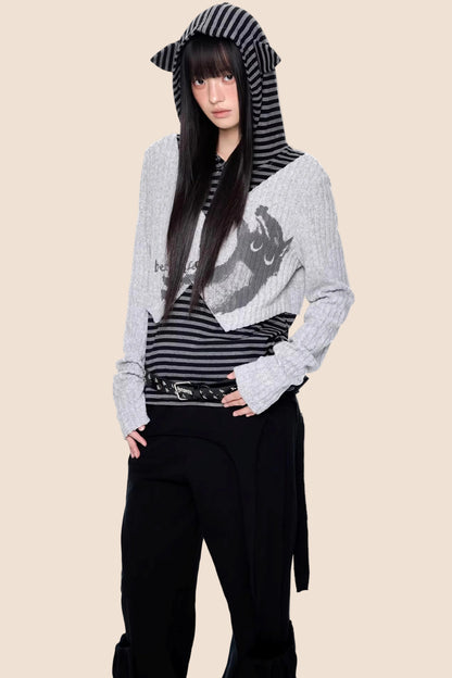 Striped Hooded Knit Sweater