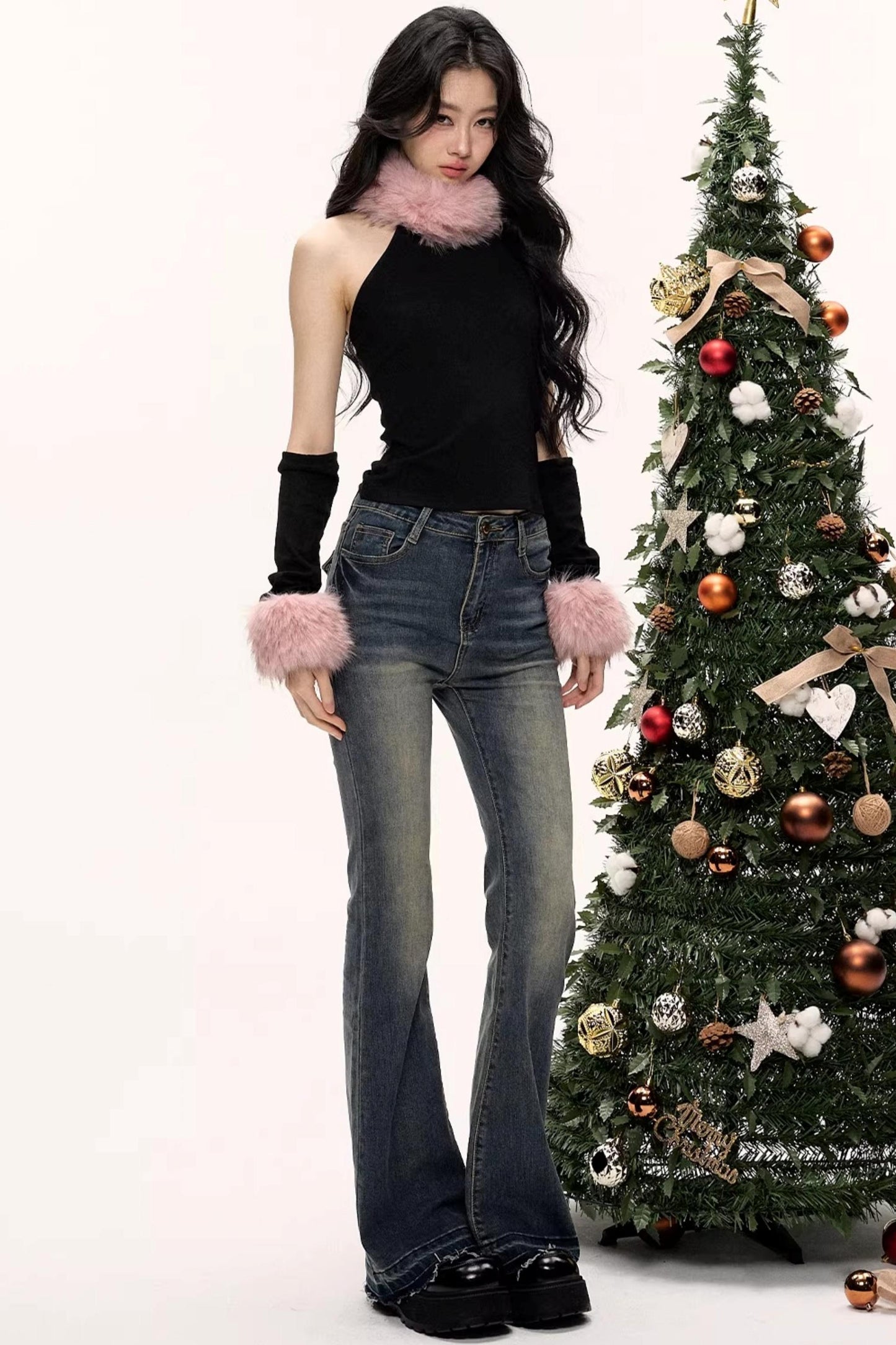 Color-Blocked Fur Collar Vest