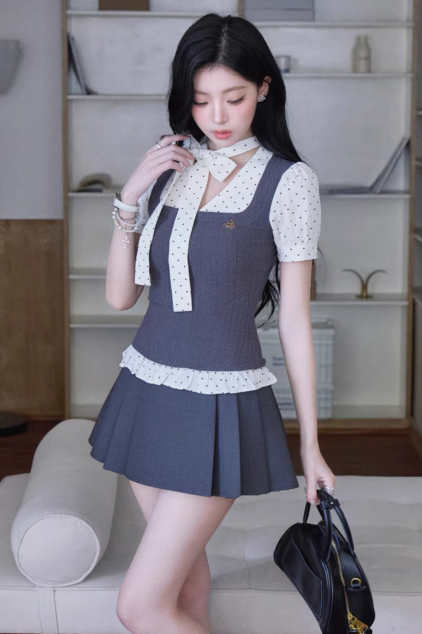 Color-Blocking Ruffled Blouse