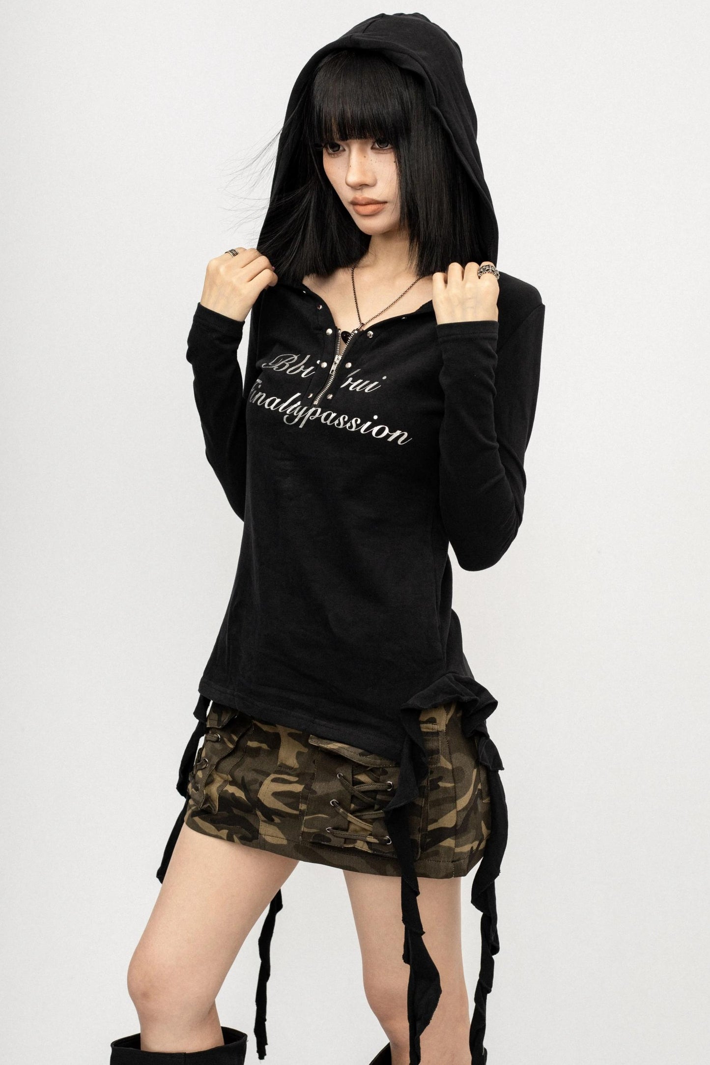 Spice Girl Black Long Sleeve Hooded Top