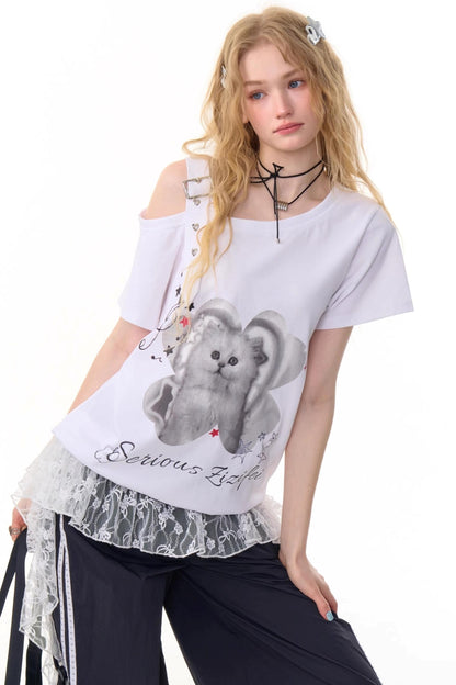 Summer Cat Off-The-Shoulder Top