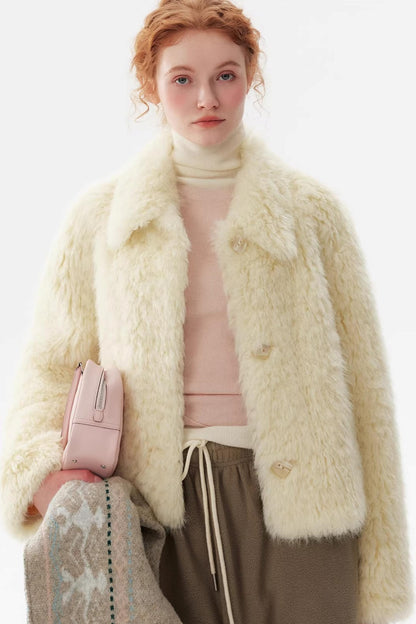 Faux Fur Turn-Down Collar Coat
