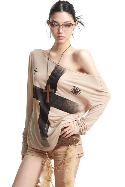Cross Print Long Sleeve T-Shirt