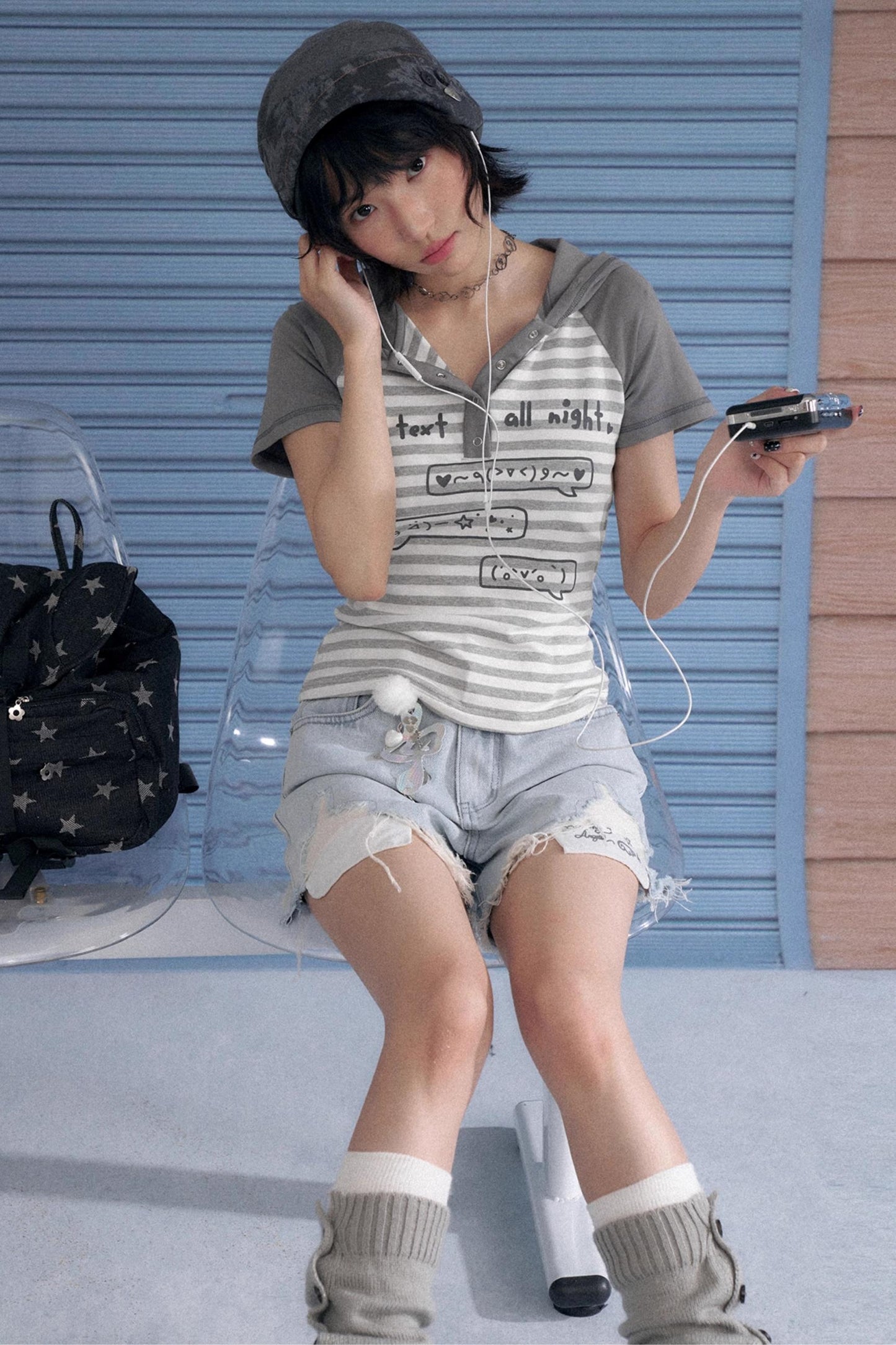 Whiskered Wings Denim Shorts