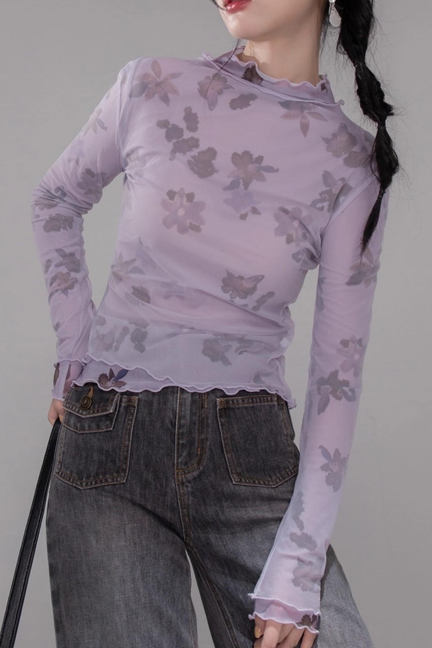 Purple Mesh Base Layer Top Set