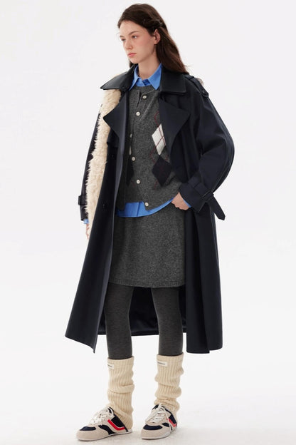 Patchwork Waist Tie-Up Tencel Cotton Trench Coat