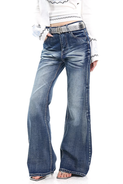 Retro High-Waisted Flared Denim Pants