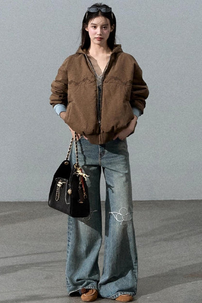 Vintage Burnt Flower Wide-Leg Jeans