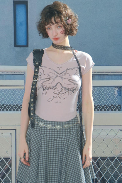 American Vintage Butterfly Print V-Neck T-shirt