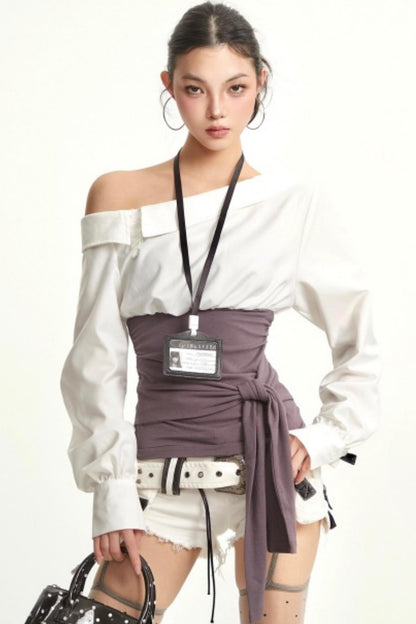 Mature White Off-Shoulder Shirt