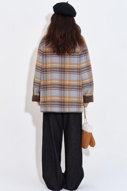 Handmade Textured Plaid Woolen Coat
