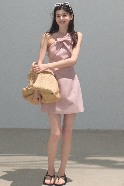 Cherry Melon Sleeveless Halterneck A-Line Dress