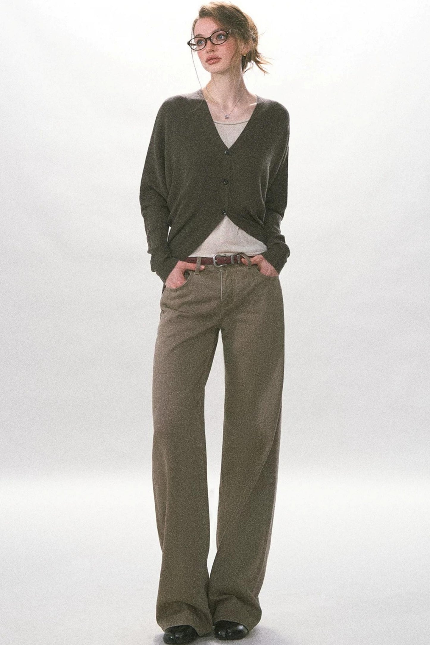 Pantalon rétro à jambes larges en sergé délavé