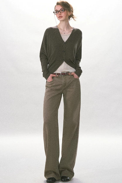Pantalon rétro à jambes larges en sergé délavé