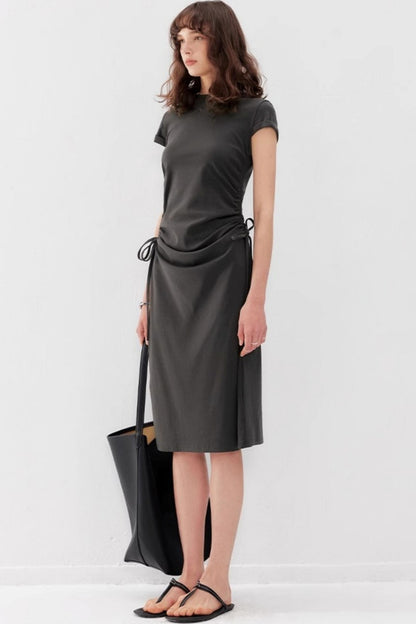 Drawstring Waist Slim Midi Dress