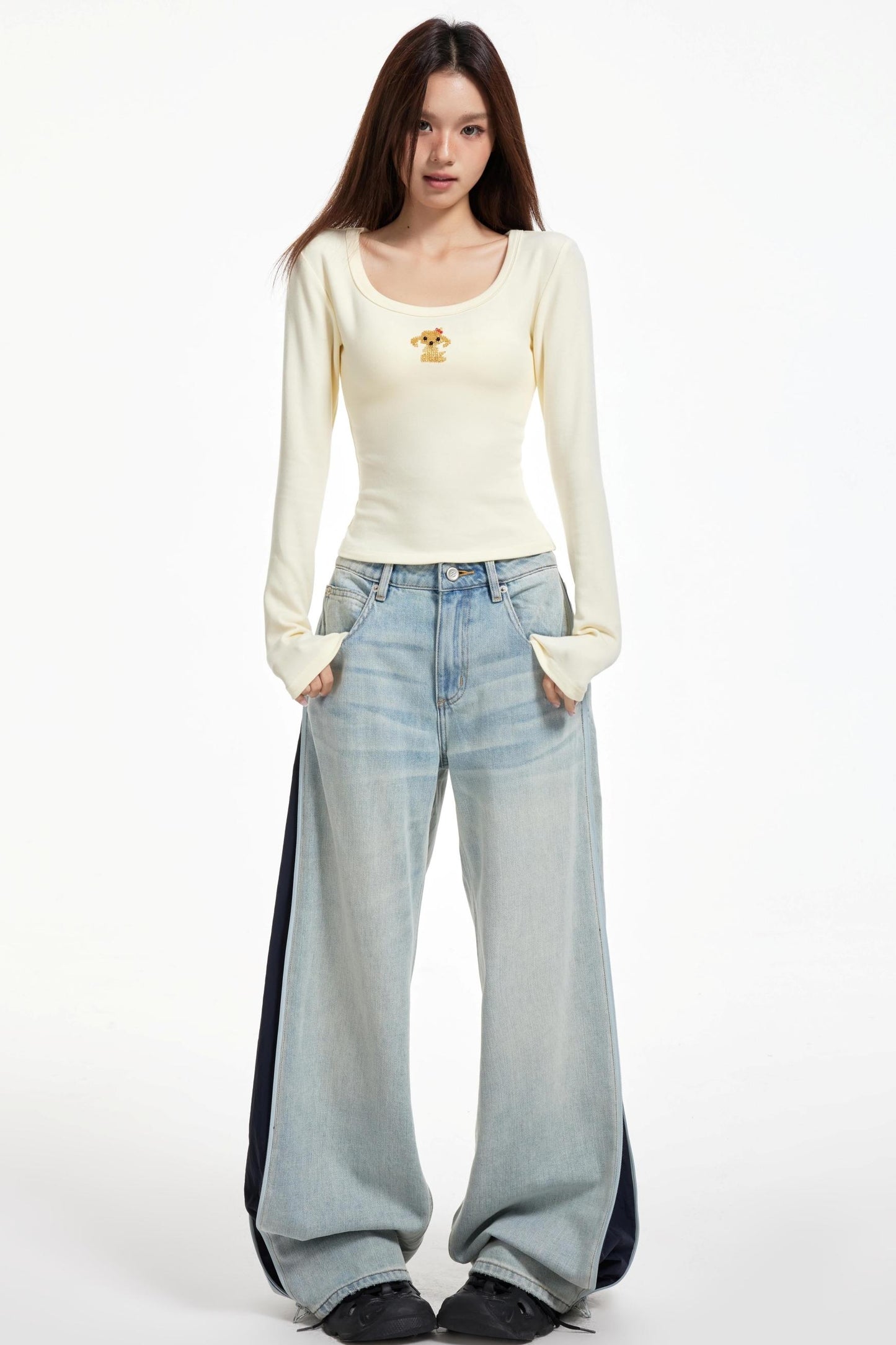 Slimming Square Neck Long Sleeve T-shirt