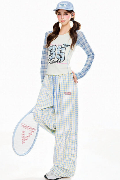 Plaid Patchwork Long-Sleeve T-Shirt