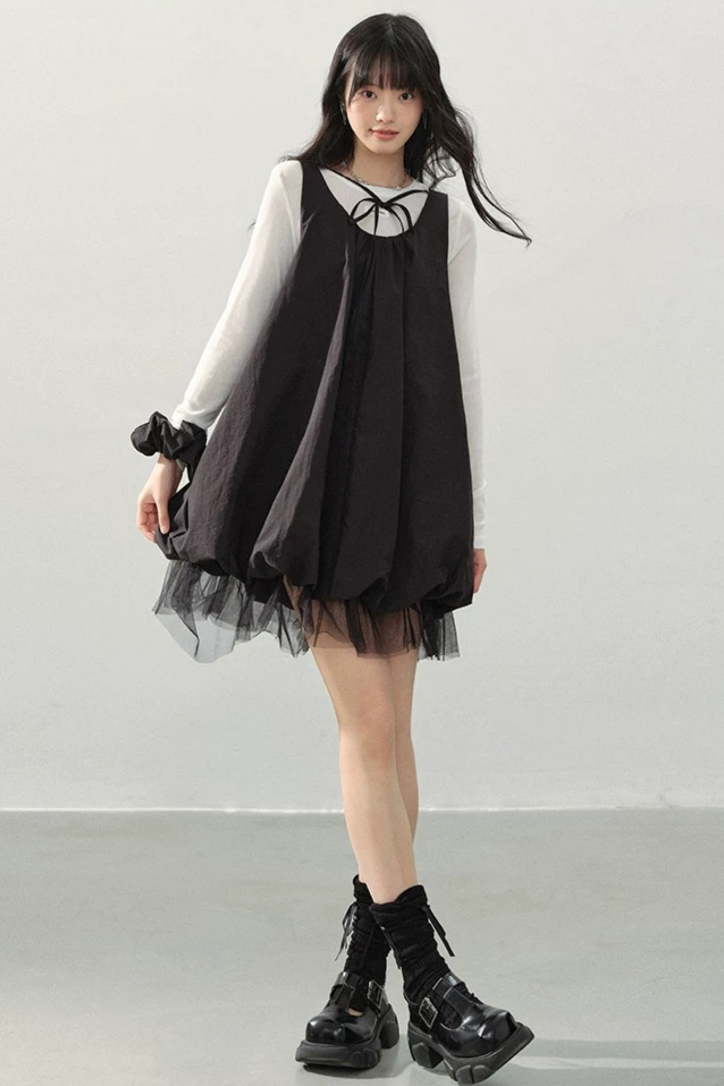Black Gauze Bubble Dress Set