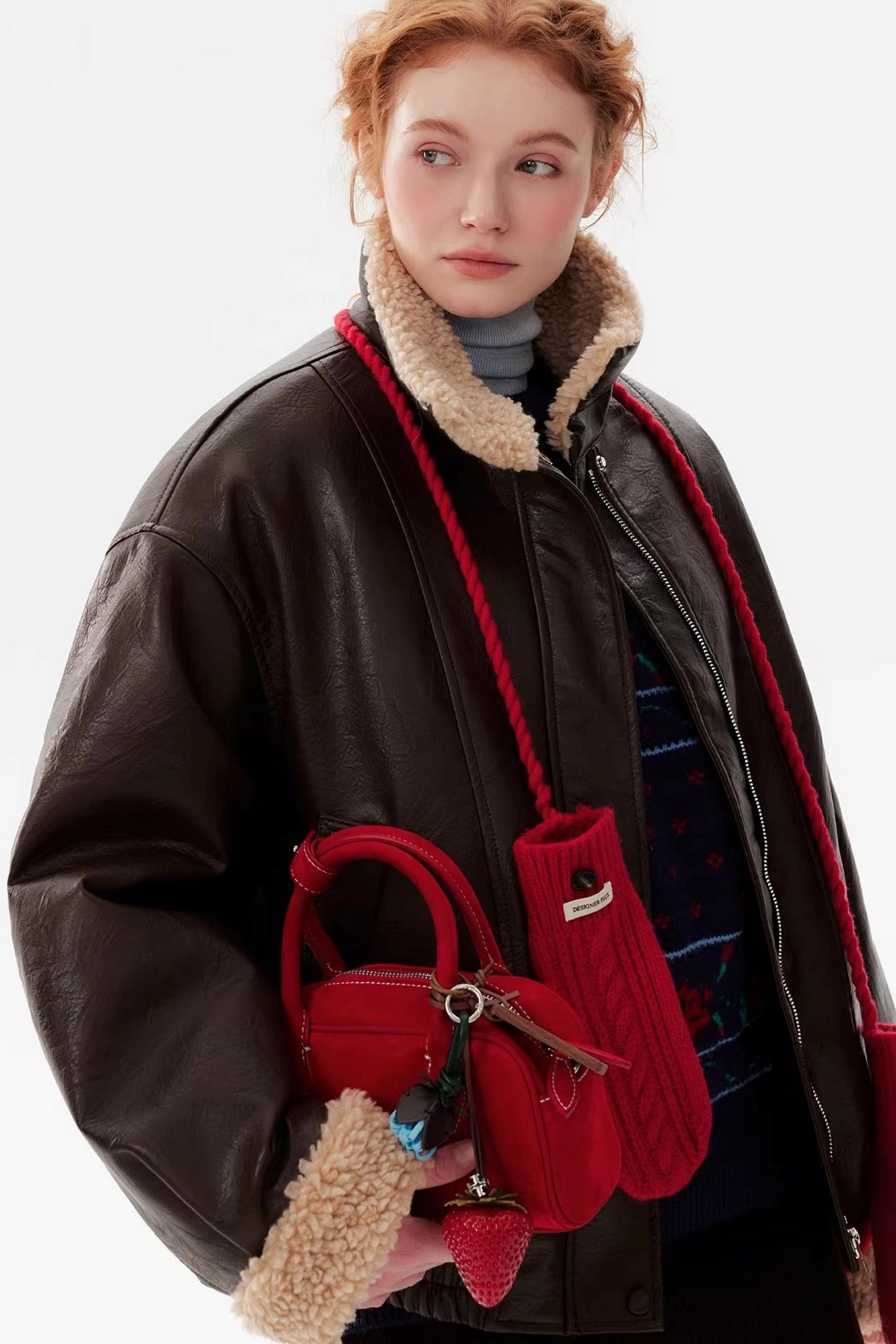 Sheepskin Collar Leather Jacket