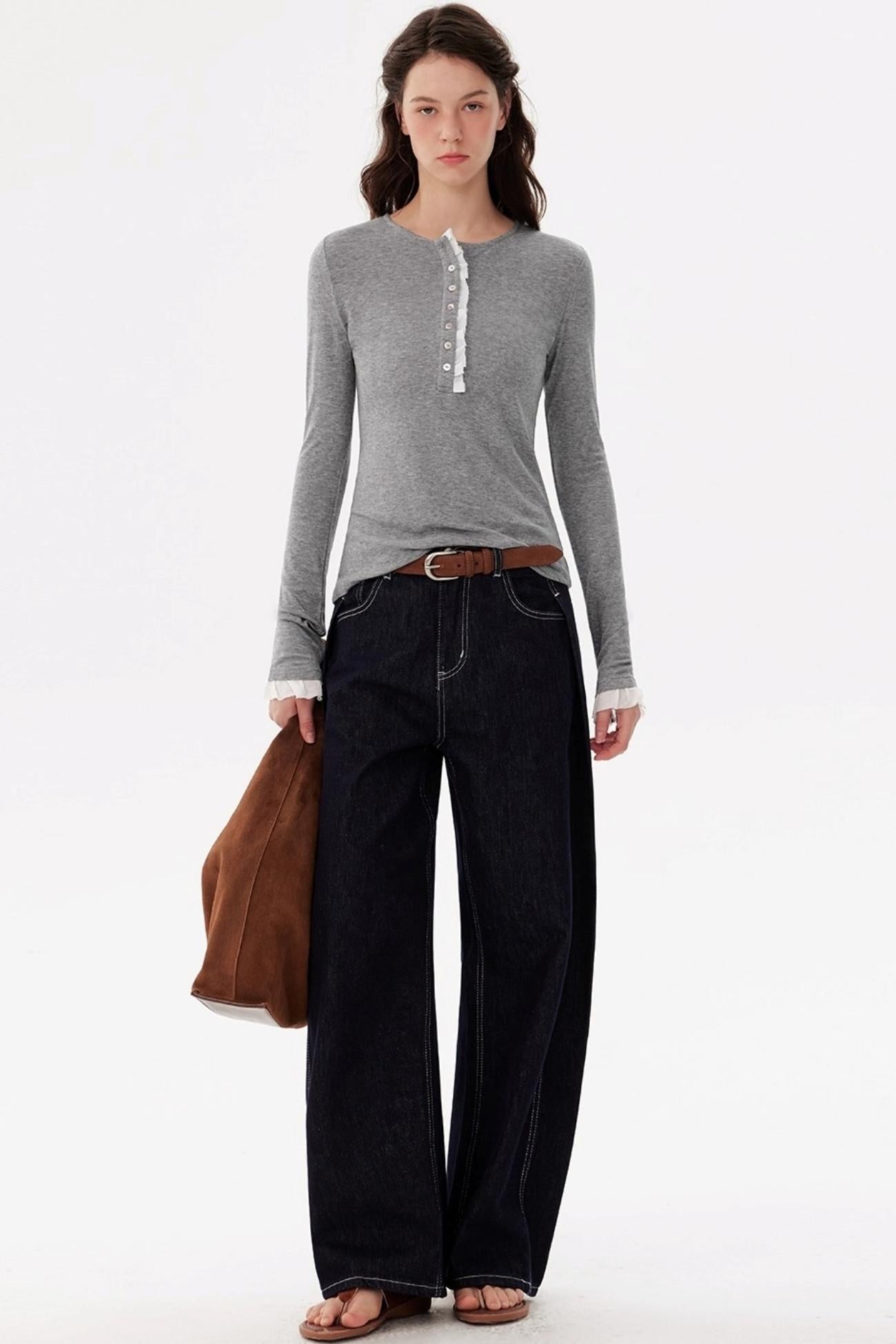 Ruffled Tencel Knit Base Layer Top