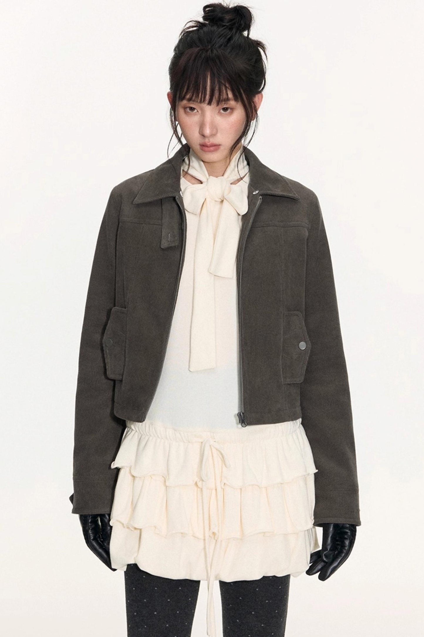 Vintage Fur Collar Jacket With Skirt Set-Up
