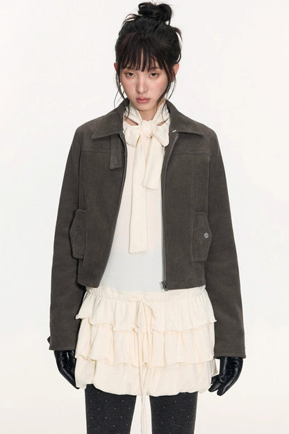 Vintage Fur Collar Jacket With Skirt Set-Up