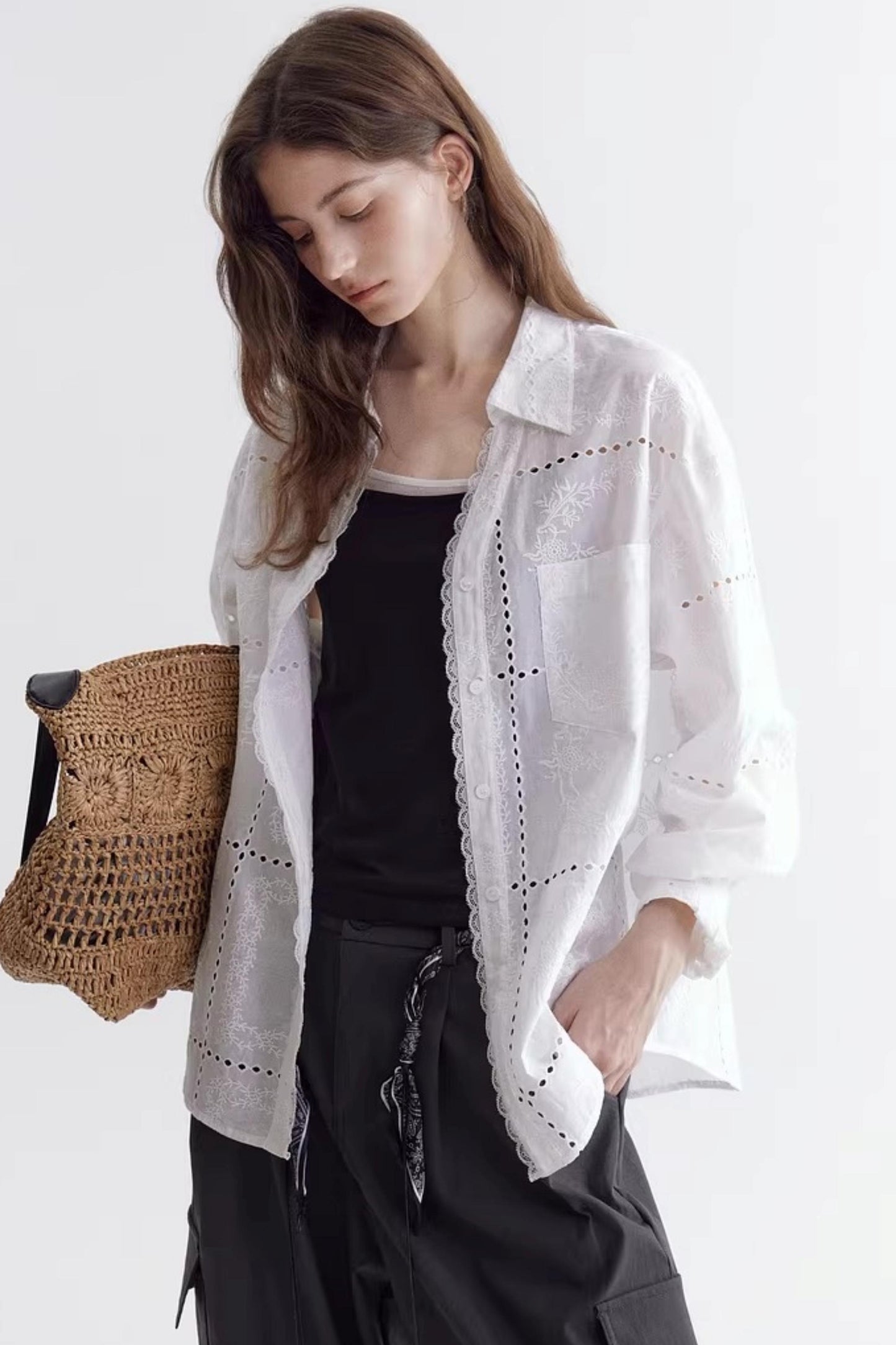 Hollow Embroidery Lace Shirt