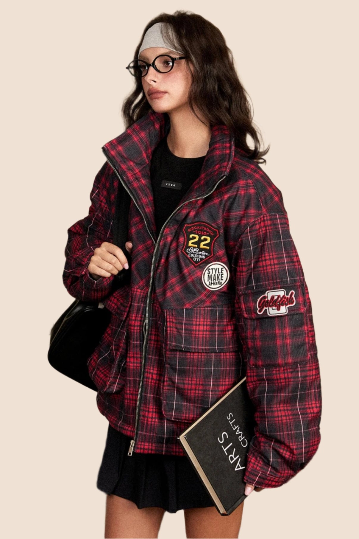 Loose Stand Collar Printed Casual Cotton Jacket