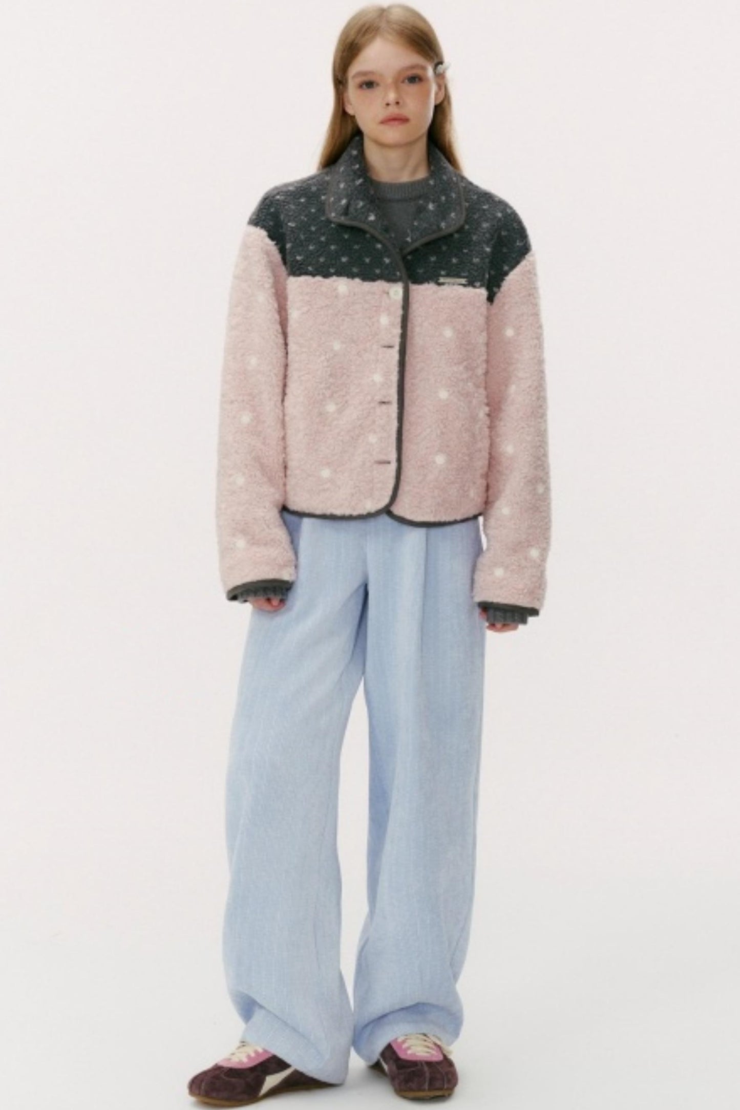 Lambswool Polka Dot Patchwork Jacket