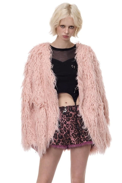 V-Neck Shearling Fur Jacket
