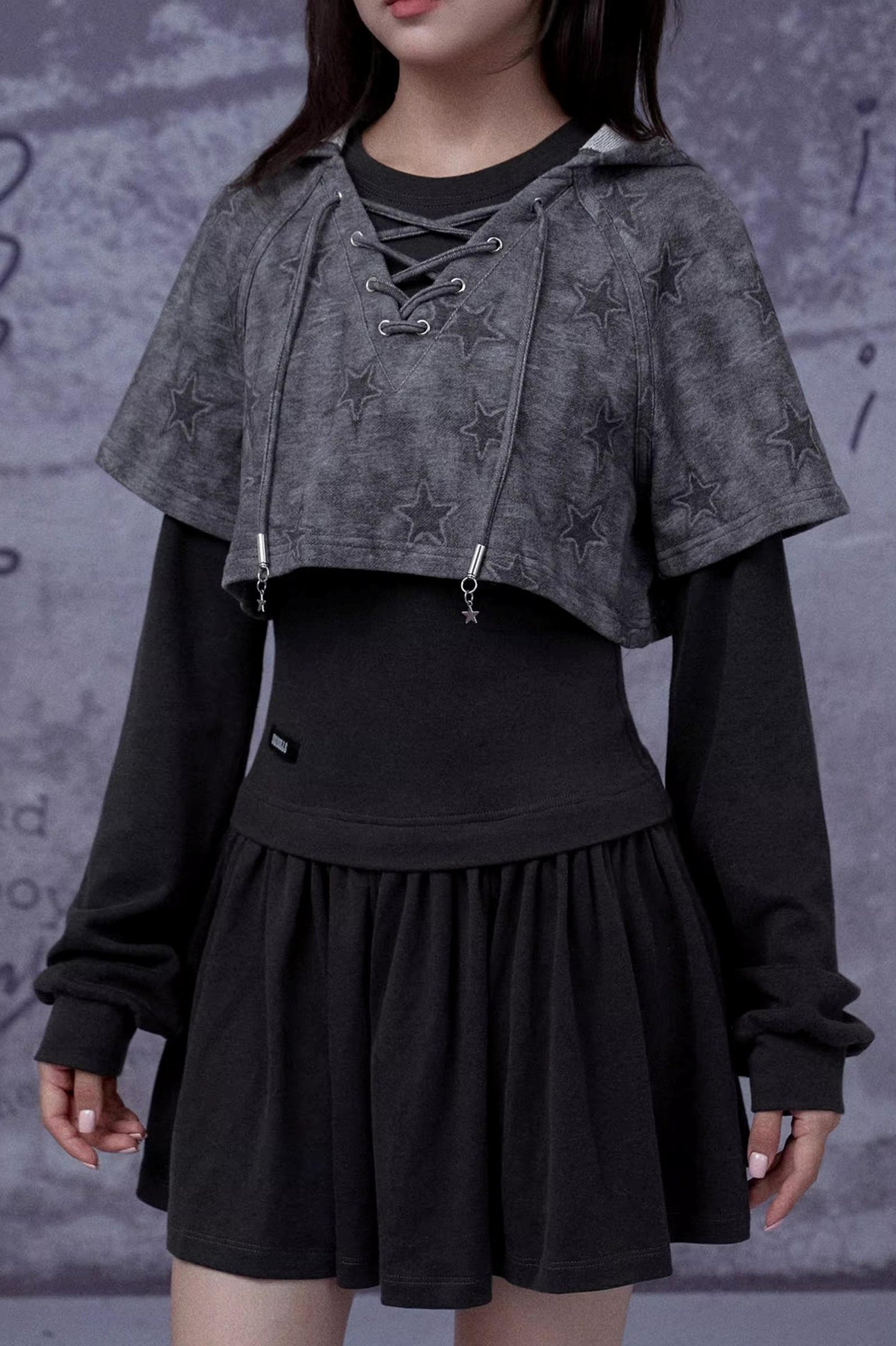 Gray Star Cat Ear Dress Set