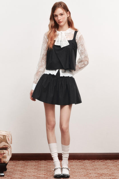 Pleated Sleeveless Black Top