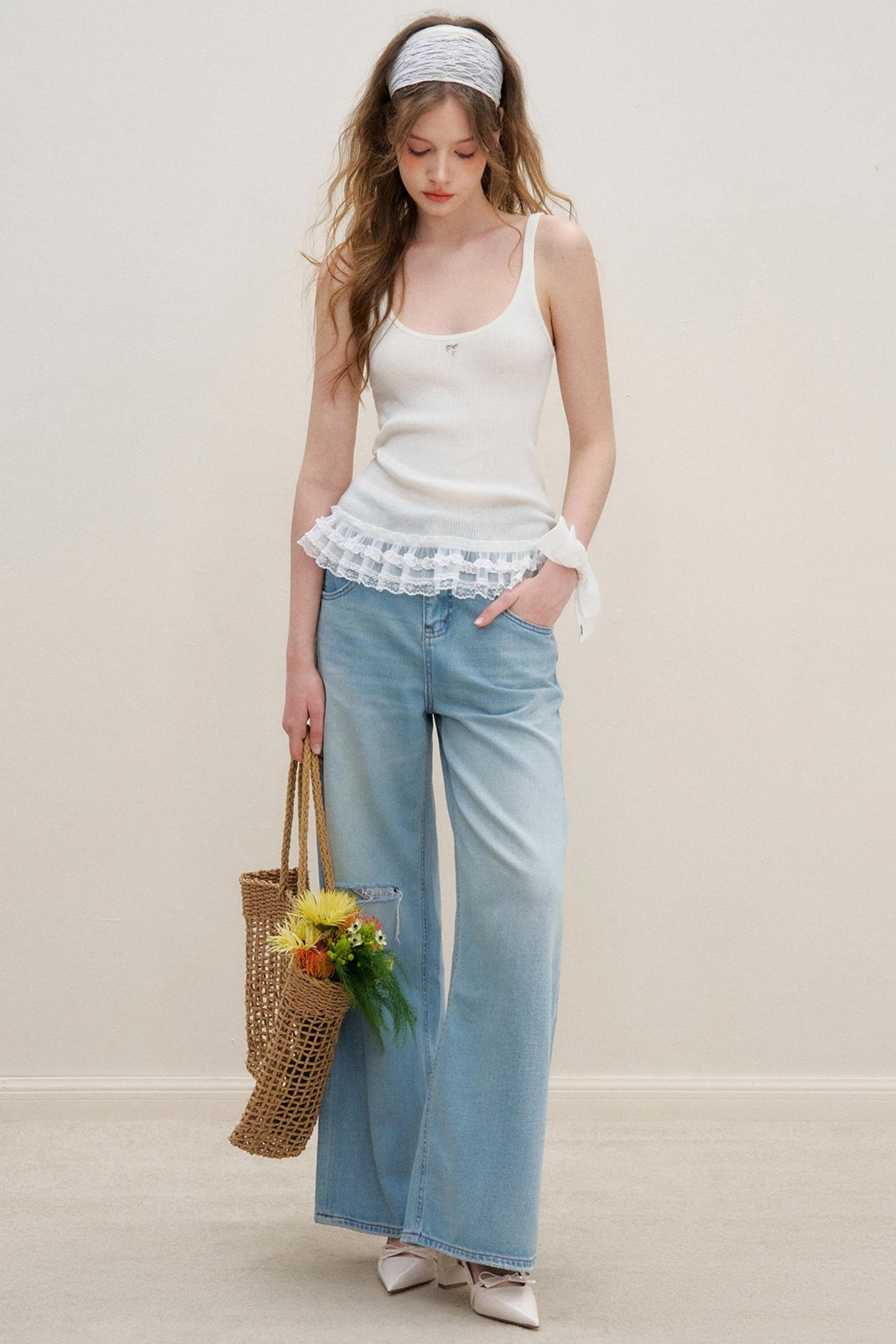 High-Waist Denim Trousers
