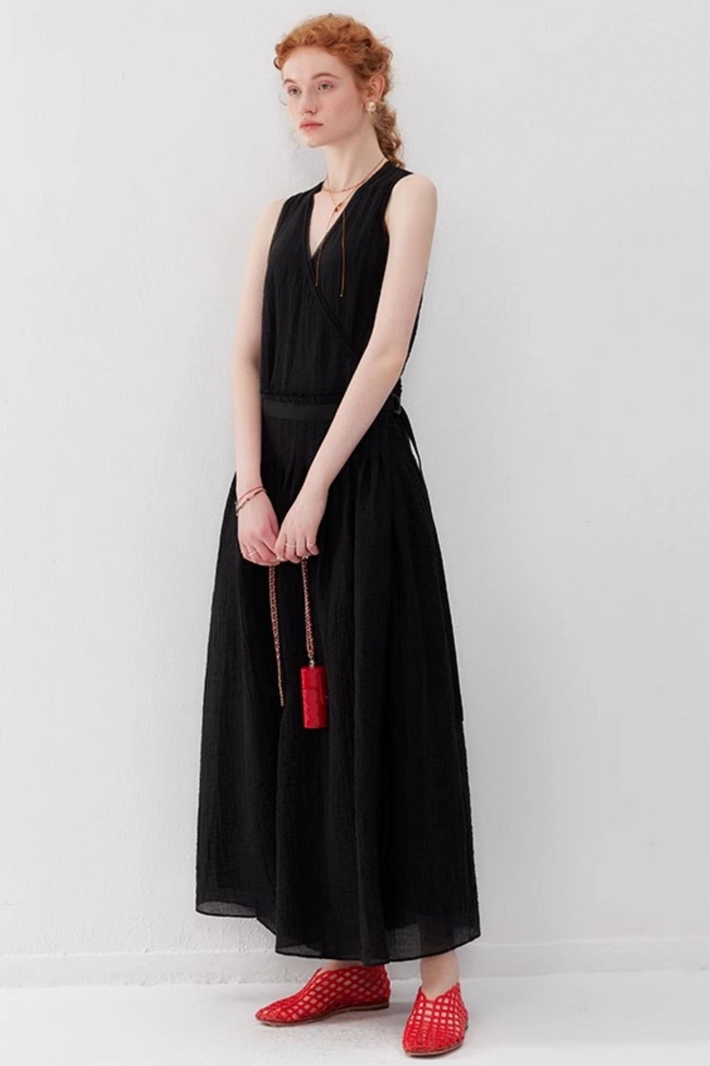 French Lace-Up Maxi Dress