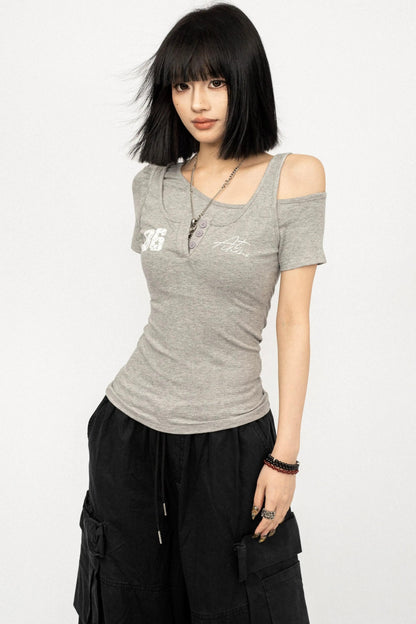 Retro-Asymmetrisches-Schwarz-Oberteil