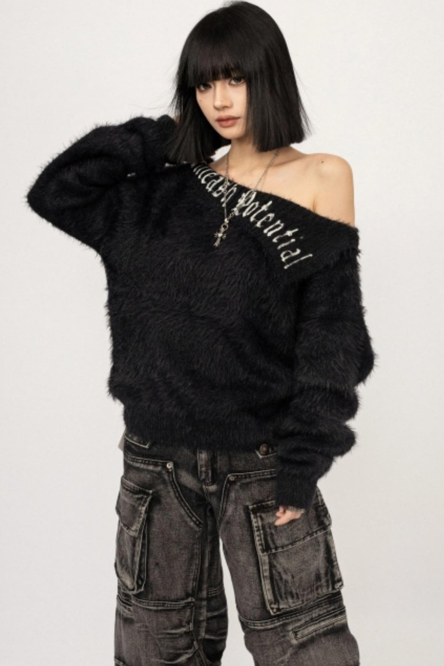 Retro Off-Shoulder Knit Top