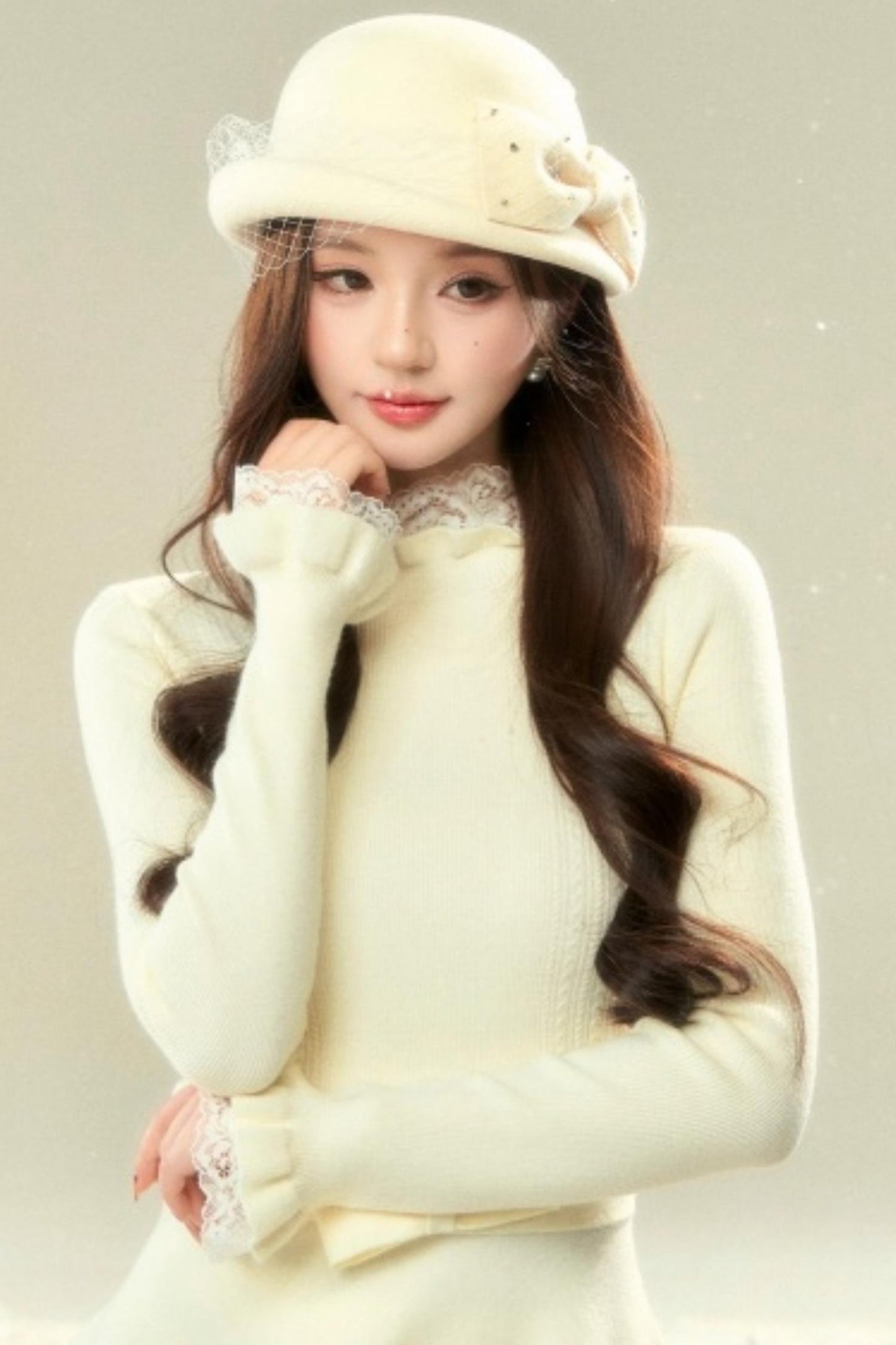 Bowknot Wool Hepburn Hat