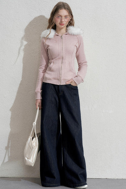 Pink Hooded Sweatshirt Jacket