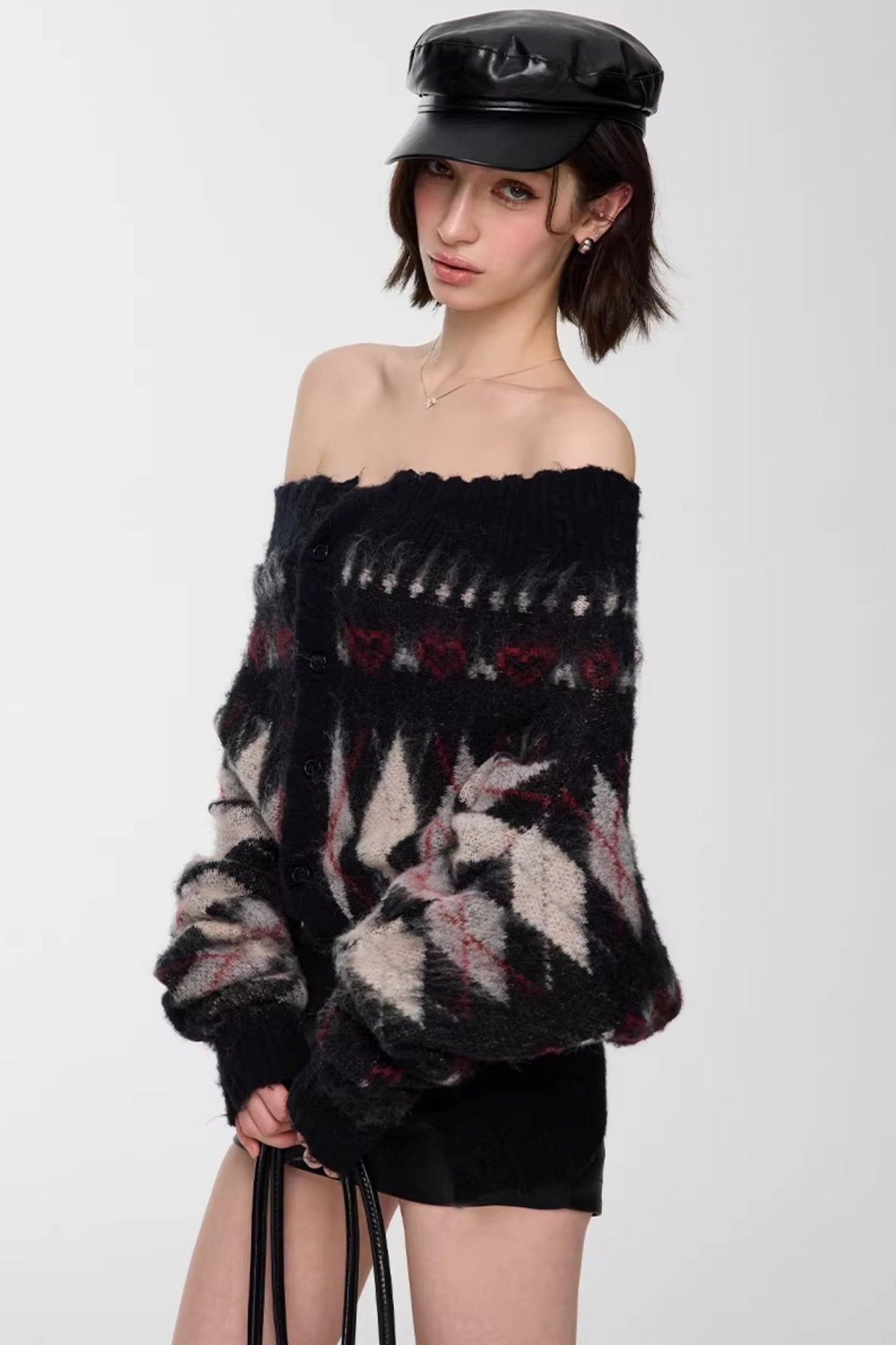 Mohair Argyle Knit Sweater