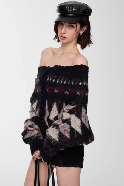 Mohair Argyle Knit Sweater