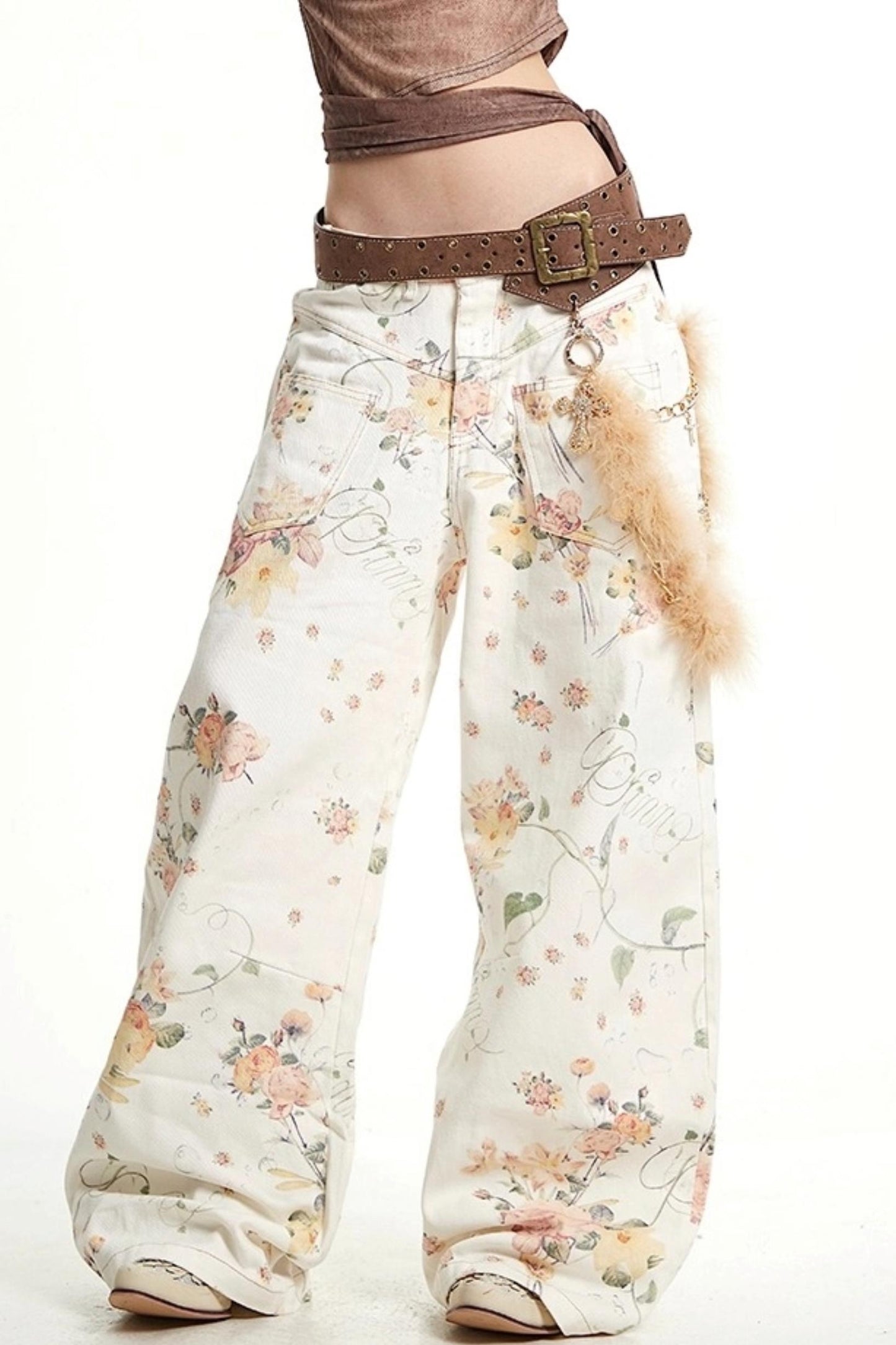 Vintage Floral Embroidery Wide-Leg Jeans