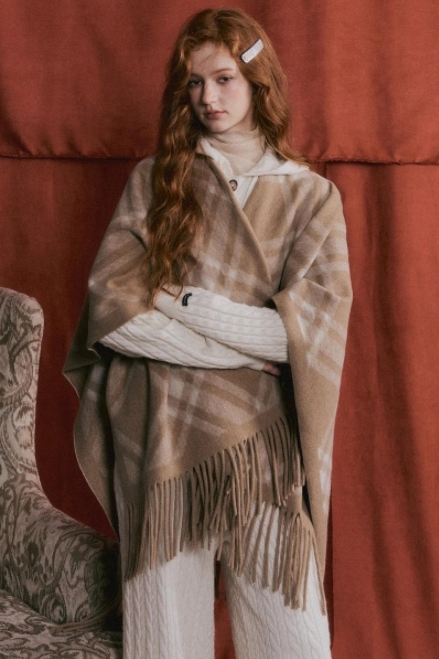 Retro Plaid Tassel Cape Shawl