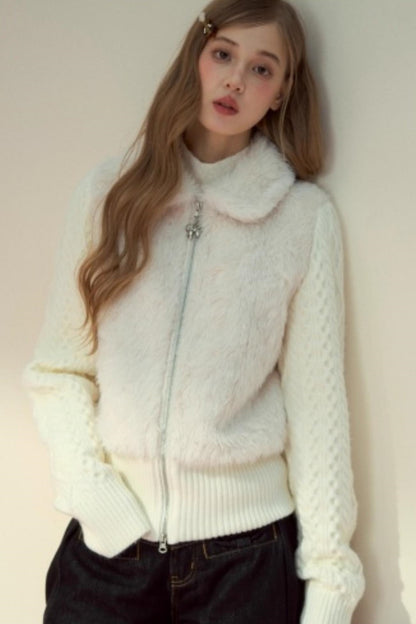 Fur Patchwork Fleece Zipper Jacket